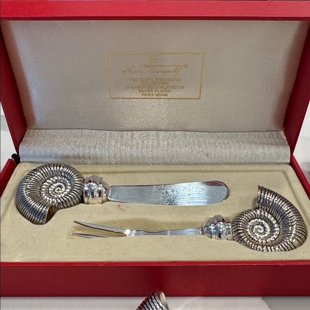 Vintage Hans Turnwald Sea Shell Cheese Spreader Cocktail Fork Sets (3)